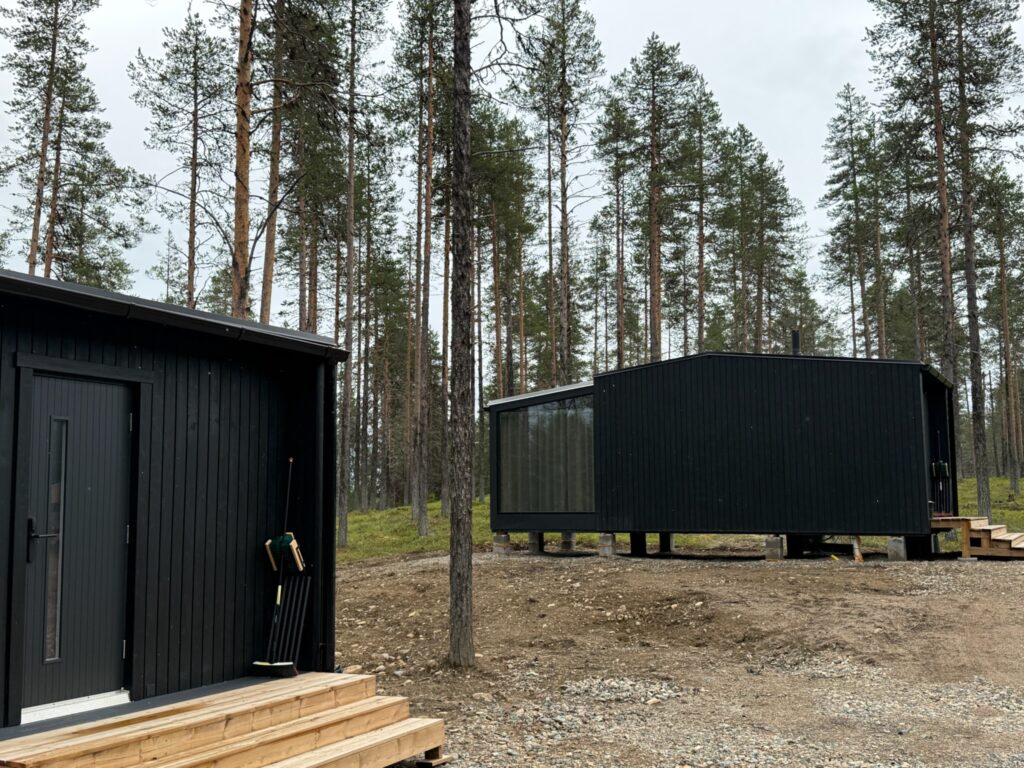 Lasi-iglu metsäisessä maisemassa Levillä