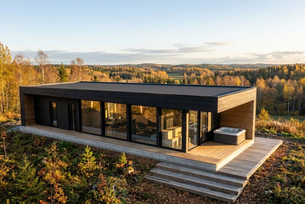 moderni villa lapin syksyisessä maisemassa
