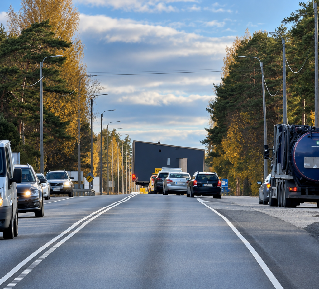 Leveä kuljetus valtatiellä